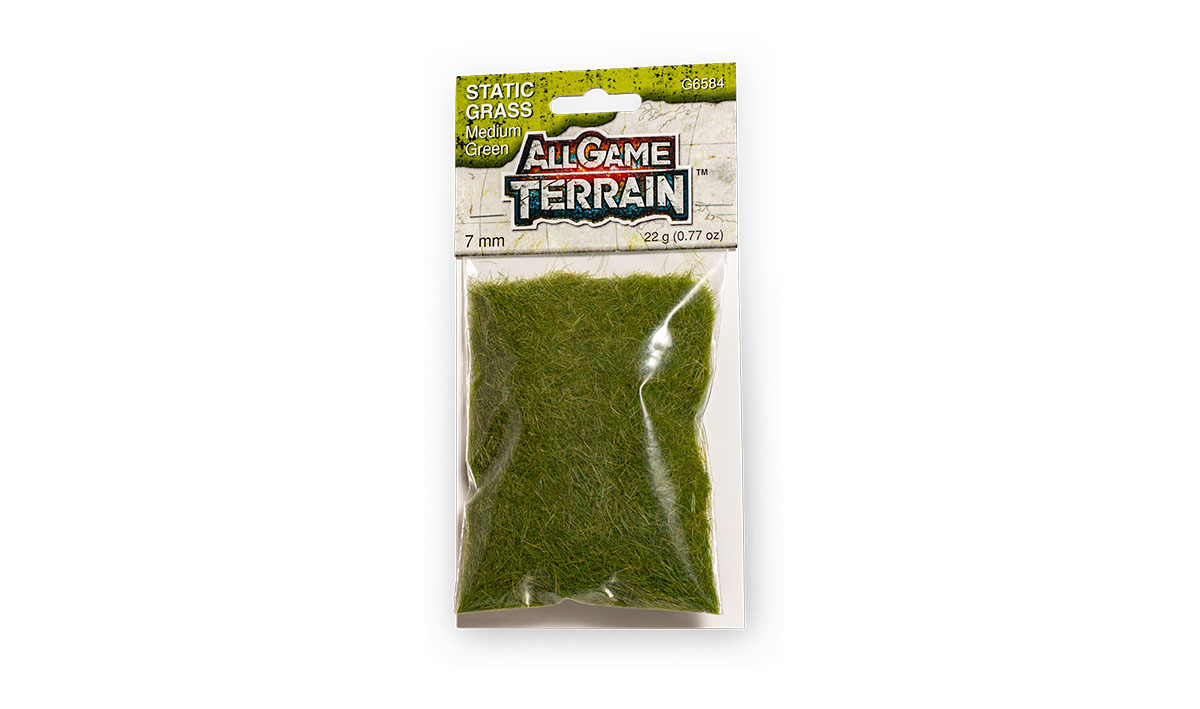 Static Grass - 7 mm Medium Green -  Use Medium Green Static Grass for lush fields or little tufts of grass on your miniature base, terrain feature or gaming mat